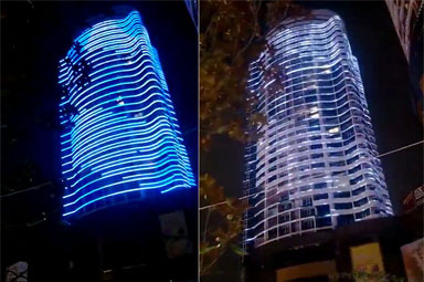 瀑布型楼体夜景亮化，动态视频效果