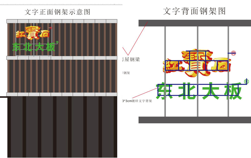 发光字的安装钢架示意图